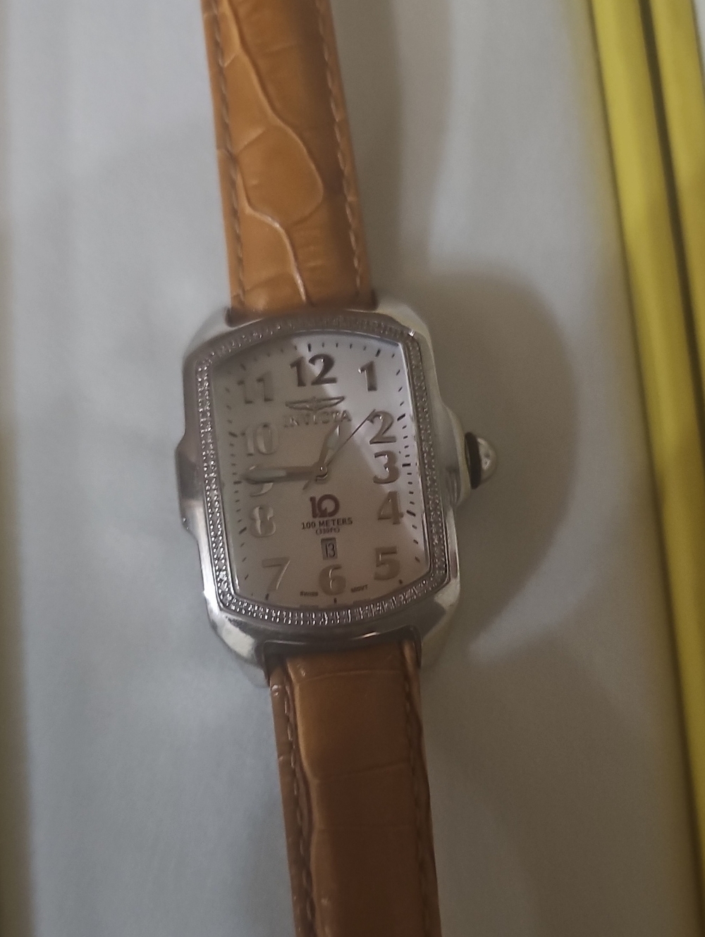 Invicta Women's Diamond Tan Leather Strap Watch with Silver Dial